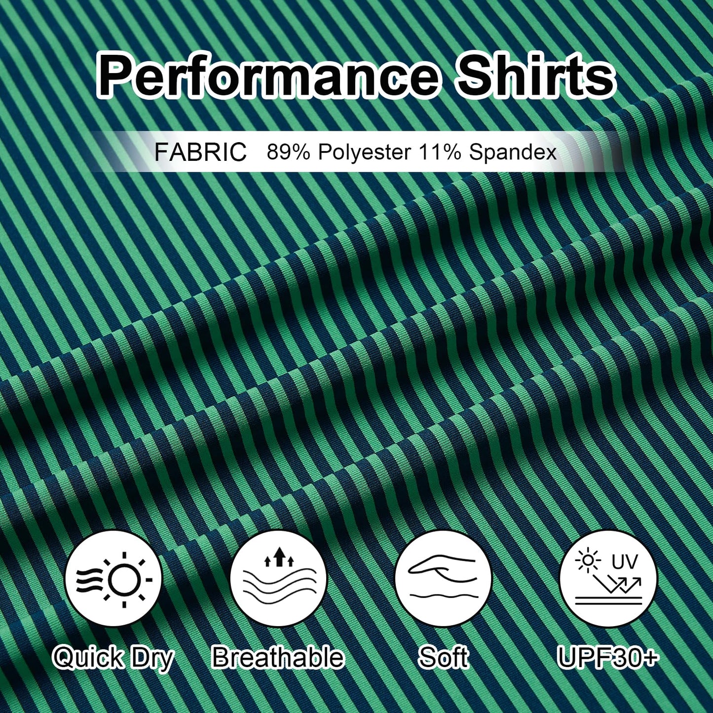 YAMXDM Golf Shirts for Men Moisture Wicking Short Sleeve Performance Sport Casual Striped Collared Mens Polo Shirt Green XL