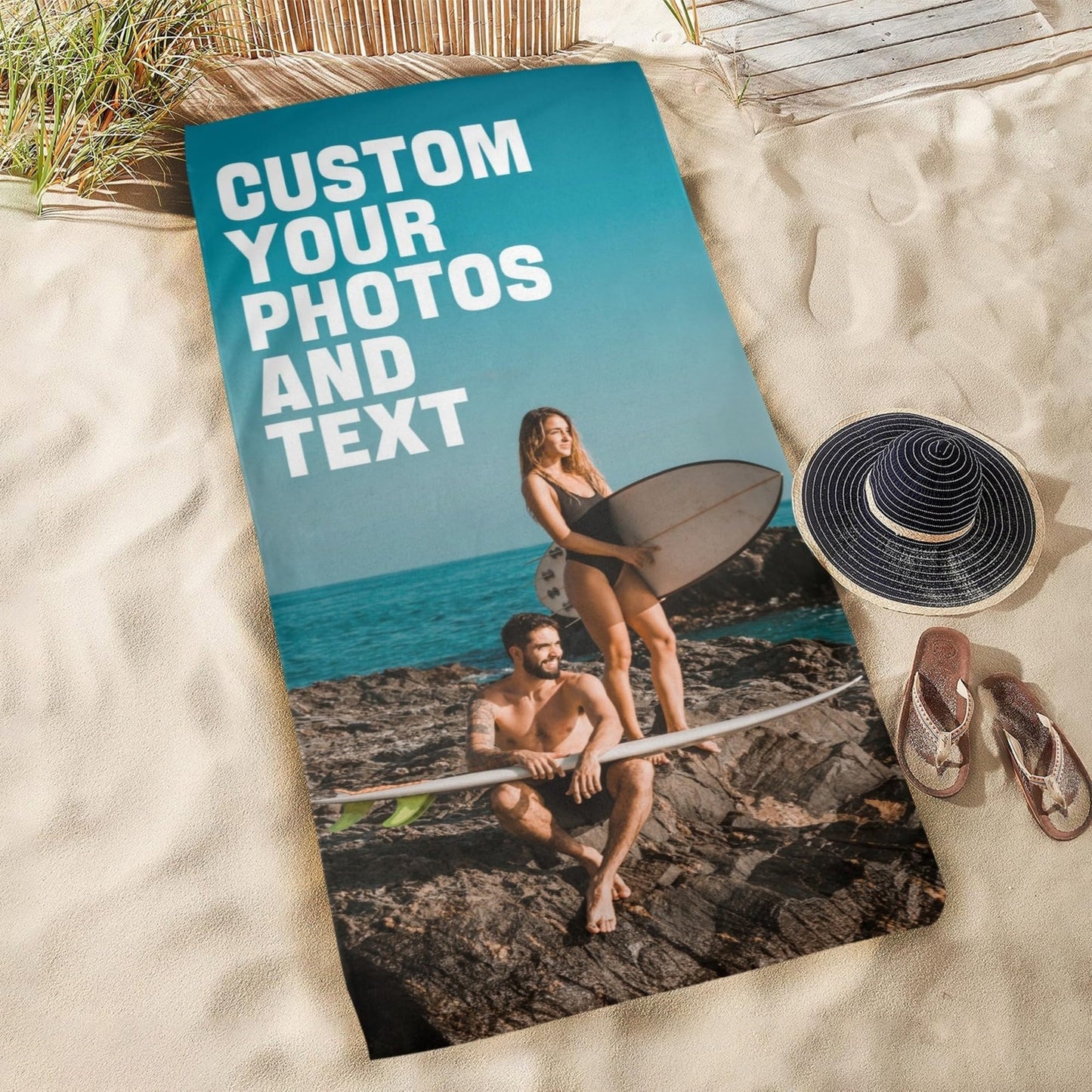 Esmtuaij Personalized Text Beach Towel,Custom Photo Beach Towel,Beach Towel Soft and Comfortable - Suitable for Pool, Beach