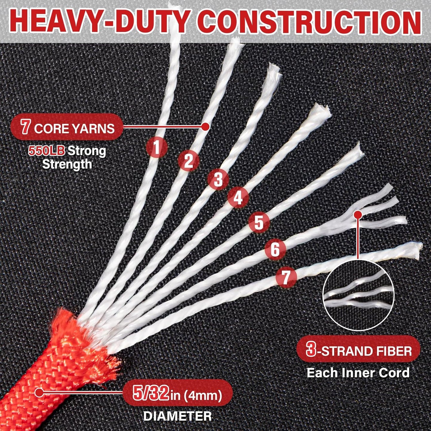 Paracord Rope 550 lb - 200ft Heavy Duty 7-Strand Parachute Cord | Red Survival & Camping Gear