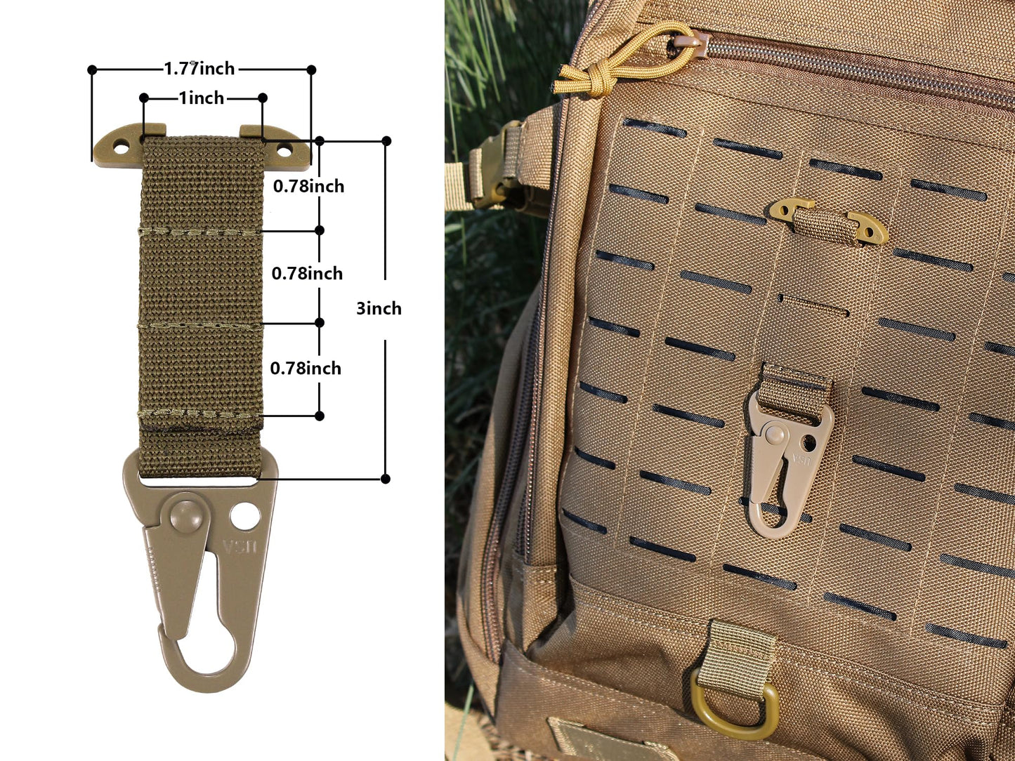 Tactical Gear Clip Clash Hook Hanging Carabiner T-Mount MOLLE Webbing Battle Belt Clip Metal Key Holder Vest Accessories (Coyote Brown Clash Hook(2PACK))