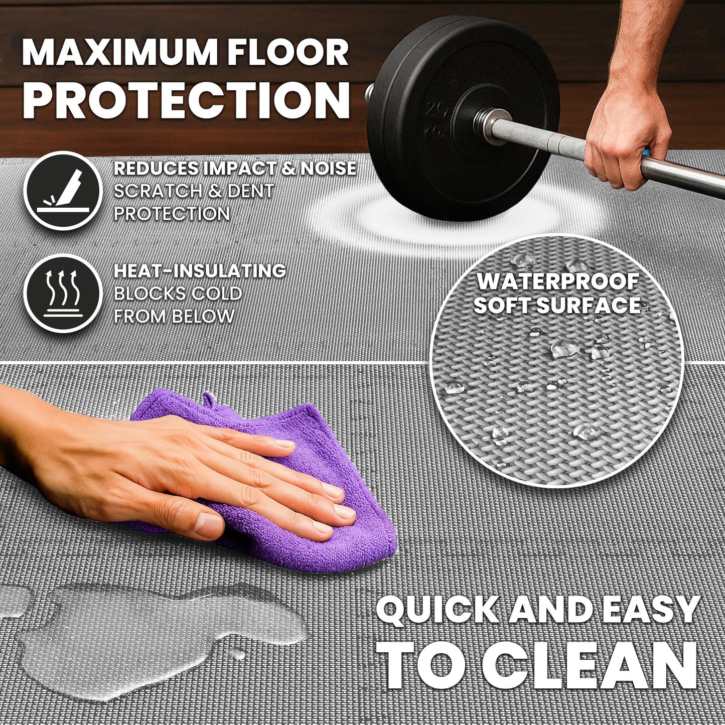 bemaxx Gym Mats Set - 18 pcs EVA Interlocking Foam Floor Tiles (12.6"x12.6"x0.4") 18sqft Protective Gym Flooring Sports Home Workout Exercise Mats Puzzle Garage Fitness Play-Room Pool Treadmill Bike