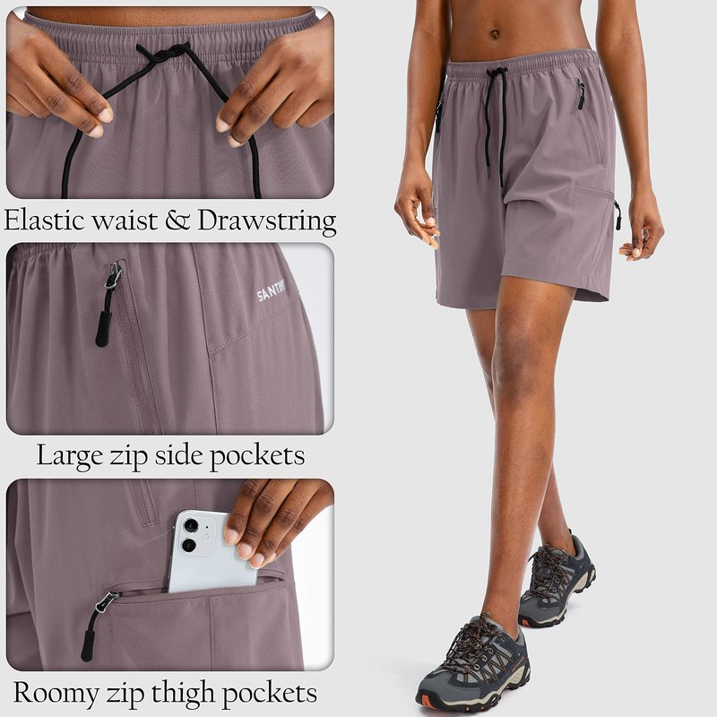 SANTINY Women's 5''/ 7''/9'' Hiking Cargo Shorts Quick Dry Lightweight Summer Shorts for Women Athletic Golf Zipper Pockets(Dusty Purple_S)