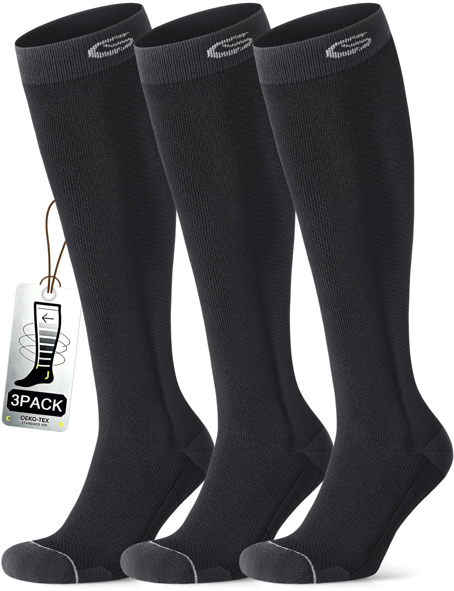 CS CELERSPORT Compression Socks for Men and Women 20-30mmHg Circulation Socks 3 Pairs for Running, Travel, Shin Splints, Nurse, Black,Small/Medium