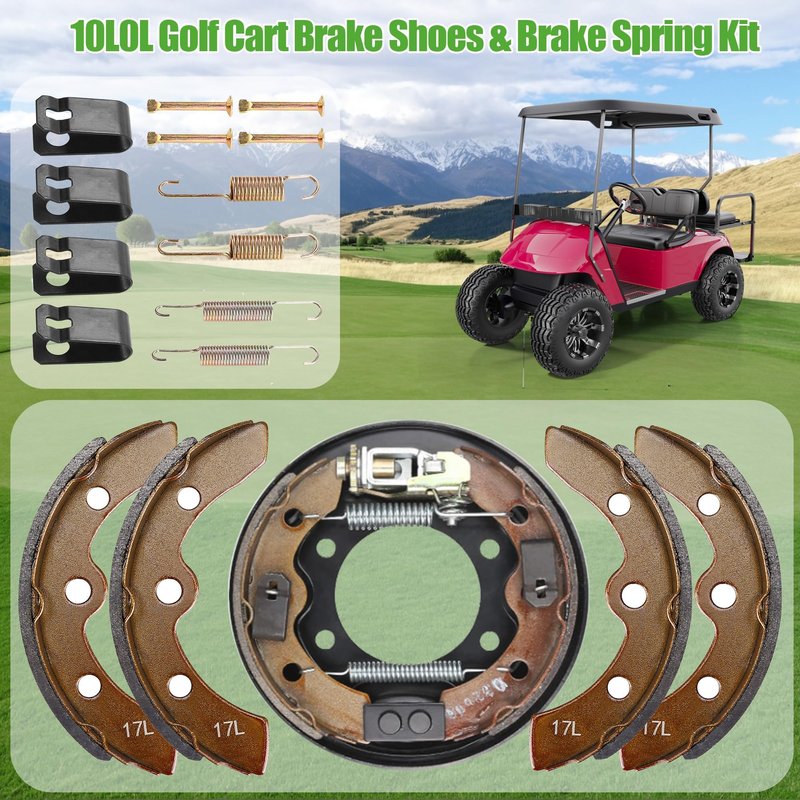 10L0L Golf Cart Brake Shoes & Brake Spring Kit for Club Car DS 1995-up, Precedent 2004-up, EZGO 1986.5-1995, Yamaha G1 1982-up, G2 G8 G9 - Replace OEM 1018232-01 23364G1 27249G01