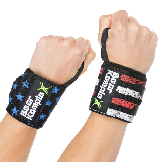 Bear KompleX Wrist Supports Band Wraps - Stabilize & Protect Wrists from Injury - Increase Workout Gains - Thumb Hooks & Superior Velcro Adjustable Closure - Wrist Wraps for Men & Women 3” x 18”