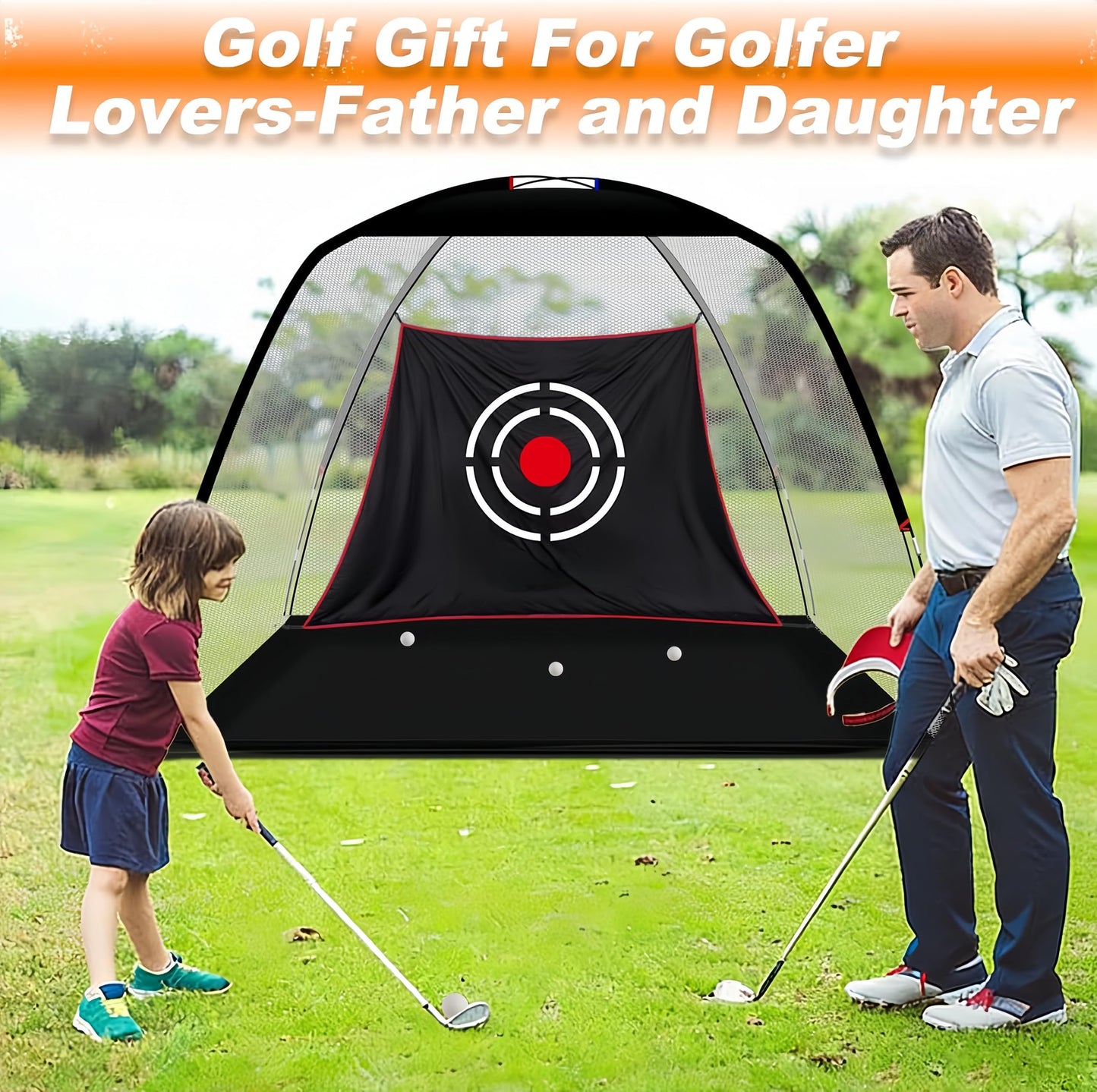 PGL Golf Practice Net - 10x7ft High Impact Knotless Netting with Target Goal and Portable Carry Bag - Driving Hitting Training Aid for Backyard Indoor Outdoor