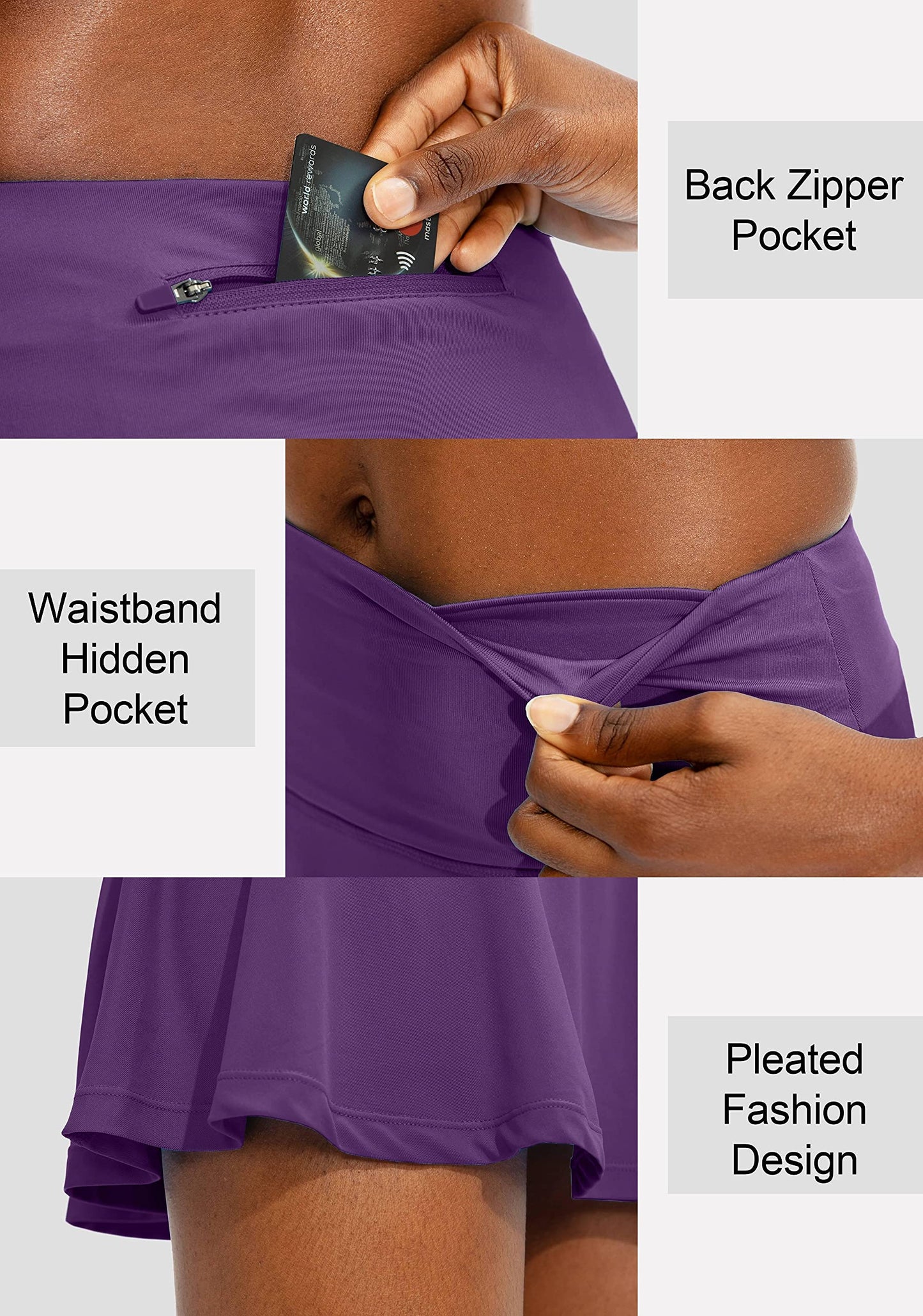 SANTINY Pleated Tennis Skirt for Women with 4 Pockets Women's High Waisted Athletic Golf Skorts Skirts for Running Casual (Dark Purple_S)