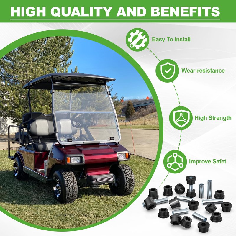 10L0L Golf Cart Front Lower Spring & Front Upper A-Arm Bushing Sleeve Kit for Club Car DS Gas & Electric 1992-up, Replace OEM #1016346 1016349 1016350 1012303 1015583