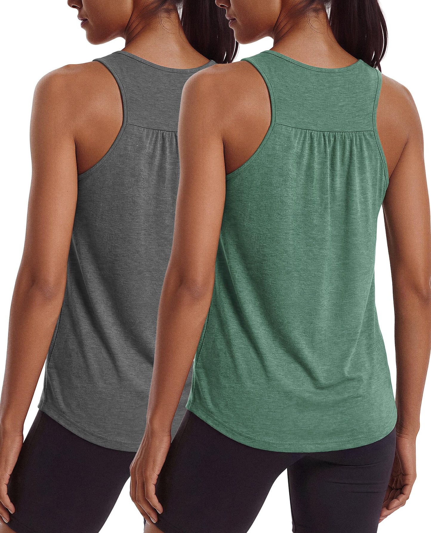 PINSPARK Workout Tops for Women Racerback Tank Top Moisture Wicking Athletic Yoga Shirts Sleeveless Crewneck Running Sports Muscle Tee,Dark Grey/Dark Green M
