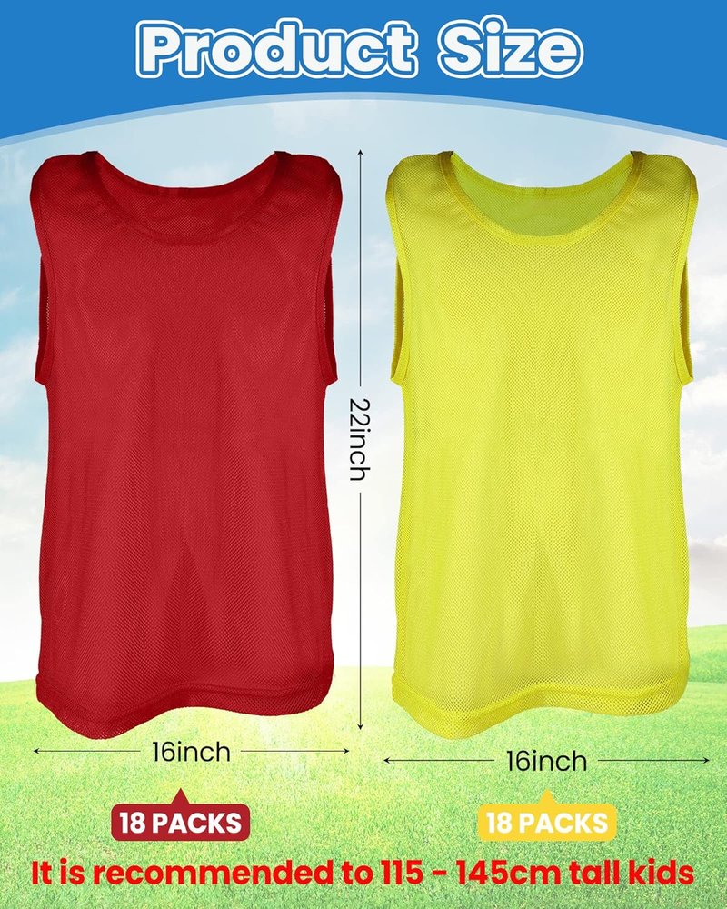 36 Pcs Youth Sports Pinnies - Soccer, Basketball, Football Scrimmage Jerseys | Durable Practice Vests