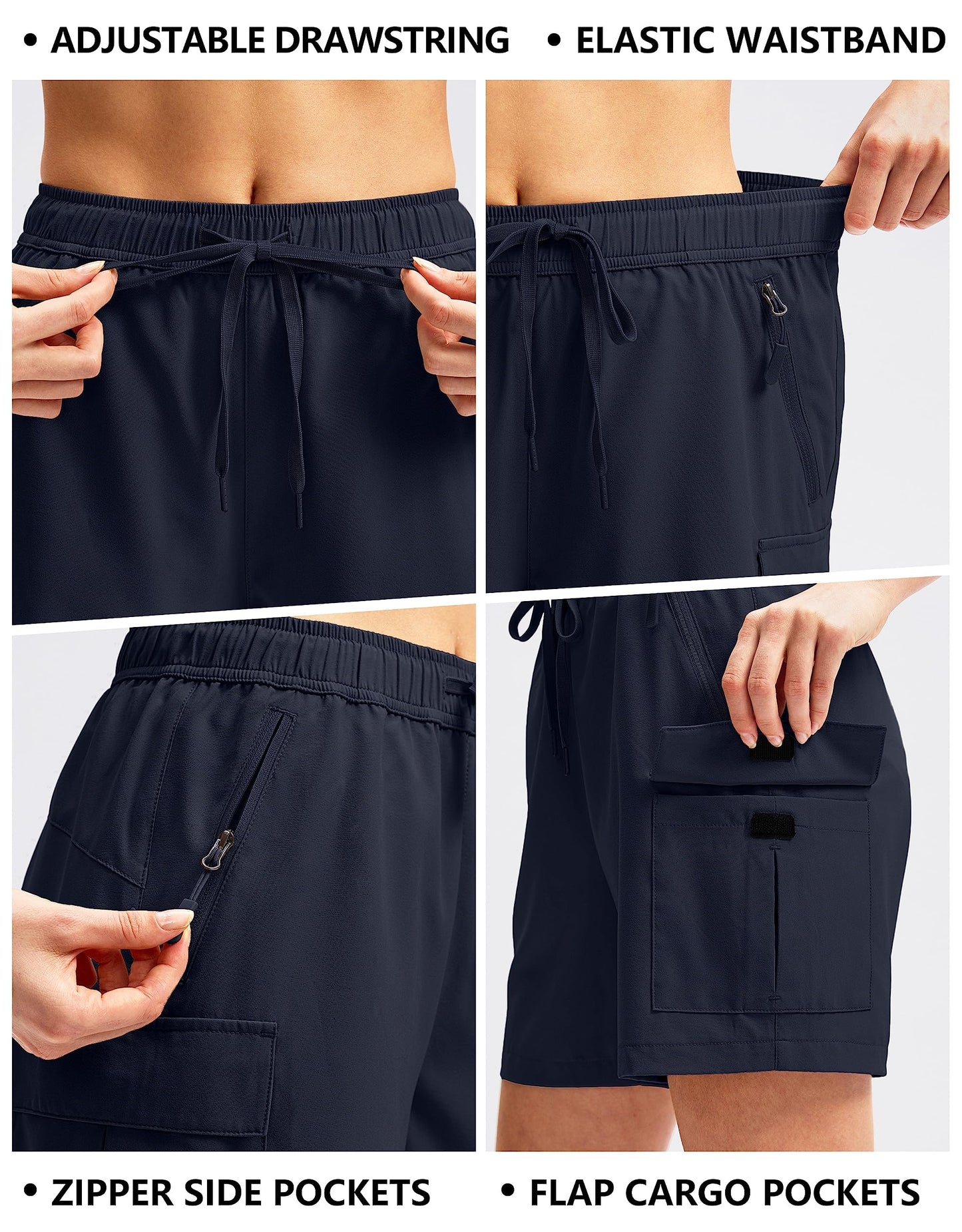 SANTINY Women's 5''/ 7''/9'' Hiking Cargo Shorts Quick Dry Lightweight Summer Shorts for Women Athletic Golf Zipper Pockets(Navy_XL)