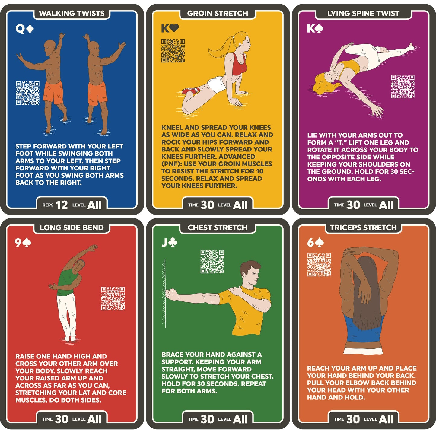 Stack 52 Flexibility Exercise Cards. Learn Static and Dynamic Stretches.
