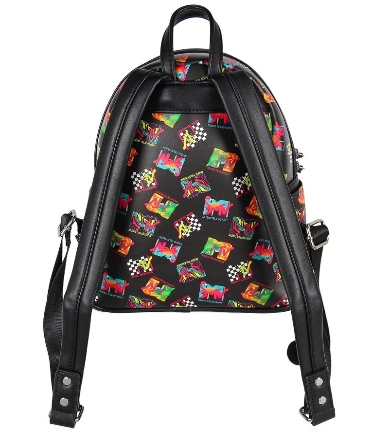 INTIMO MTV Music Television '80s Logo Tossed Print Zippered Mini Small Backpack Bag 10."