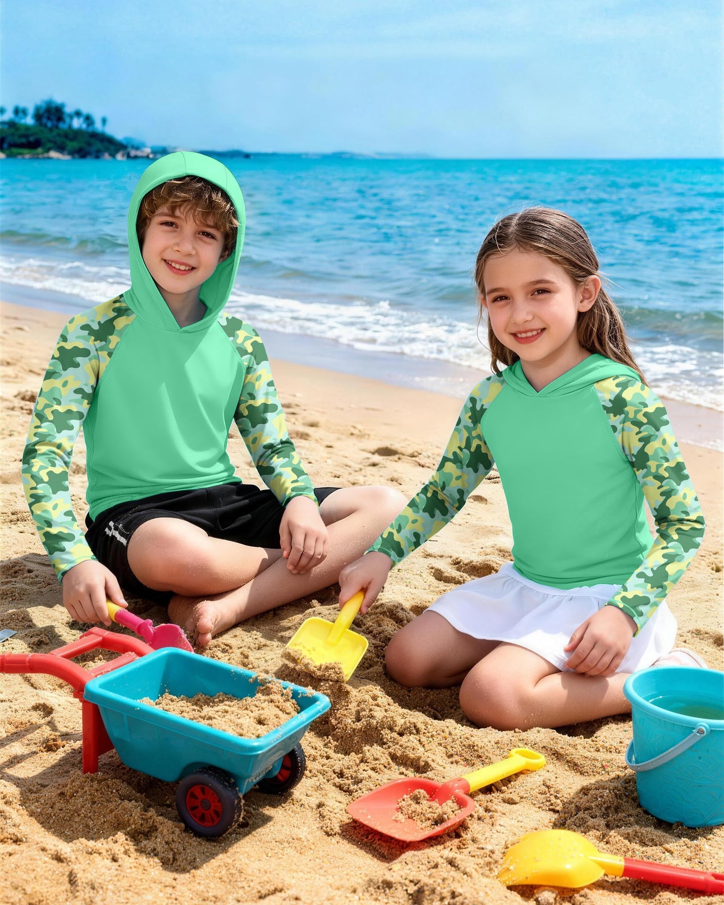 DRONIRING Boys Rash Guard Swim Hoodie, UPF 50+ UV Sun Protection Long Sleeve Fishing Shirt, Kids Youth SPF Water Shirts