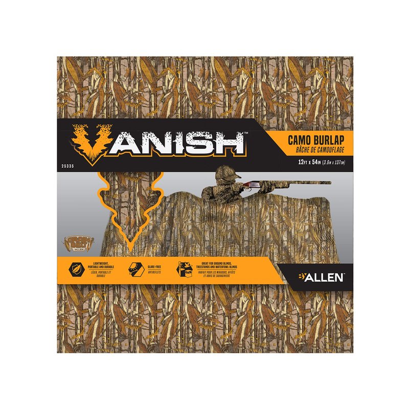 Allen Company Vanish Camo Burlap, Glare-Free Hunting Blind Material, 12' L x 54" W, Natural & Grain Belt