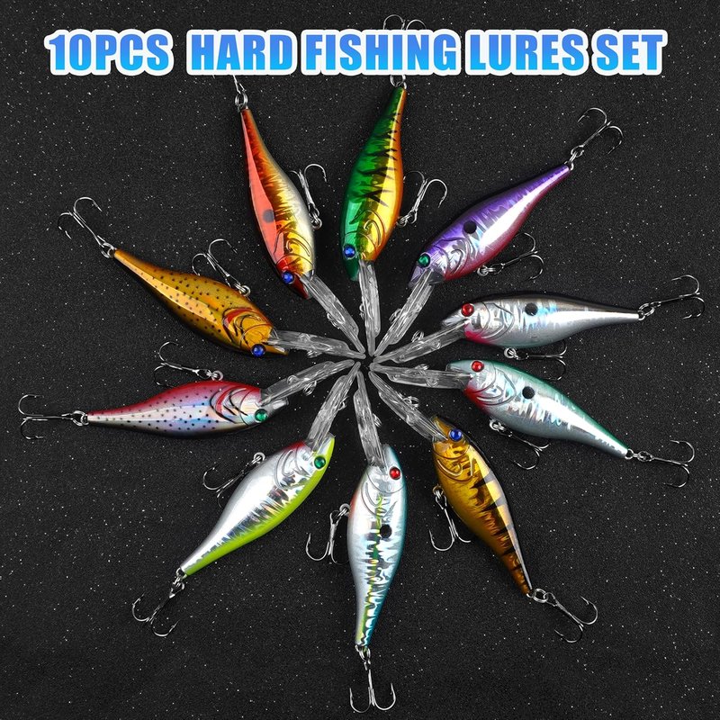 Fishing Lures Kit - Crankbait Minnow Hard Bait Set for Bass & Trout | Deep Diving Jerkbait & Swimbait