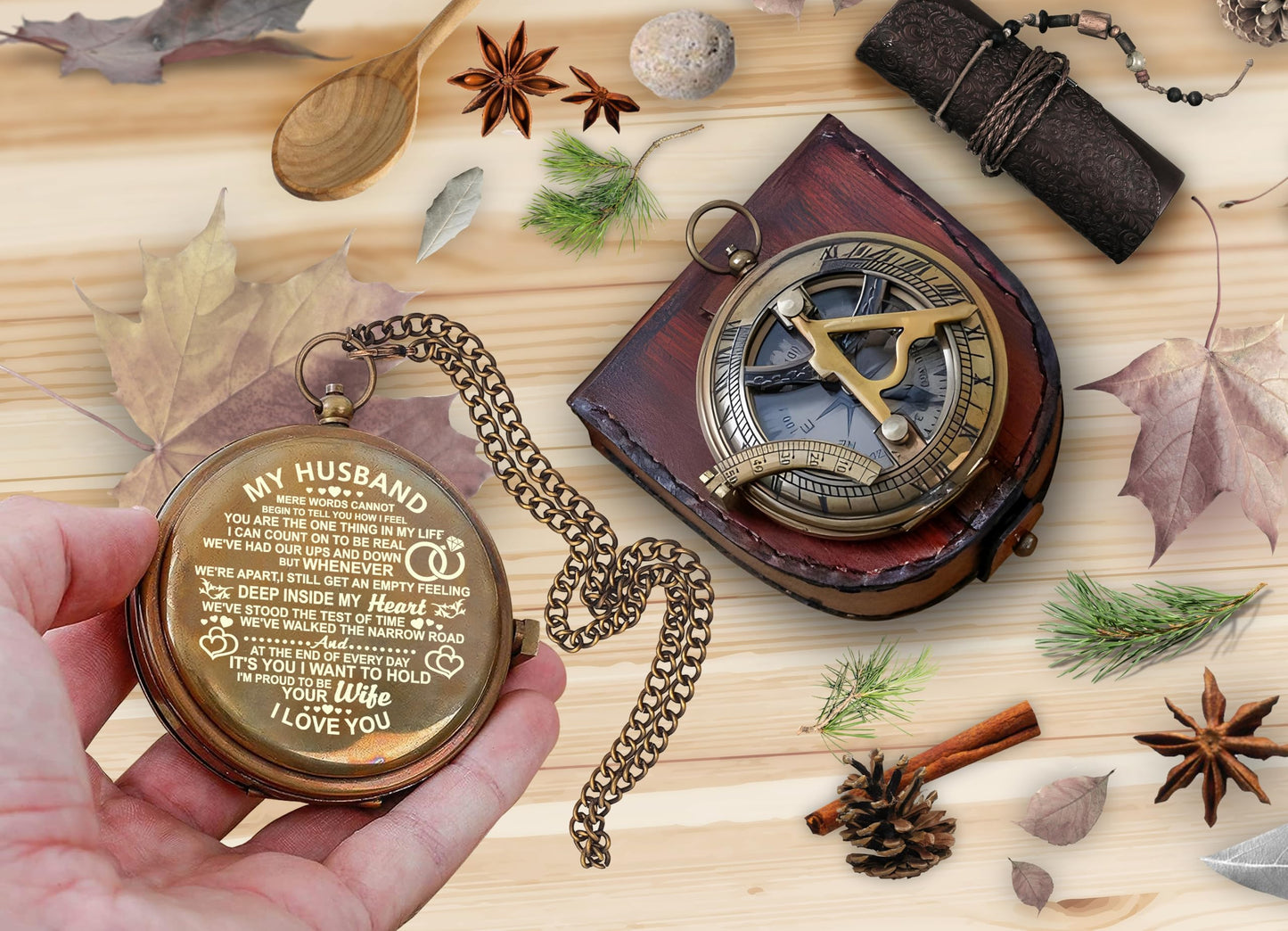 Huband Gifts Valentine's Day Gifts for Husband - Engraved Brass Compass, Romantic Keepsake for Him