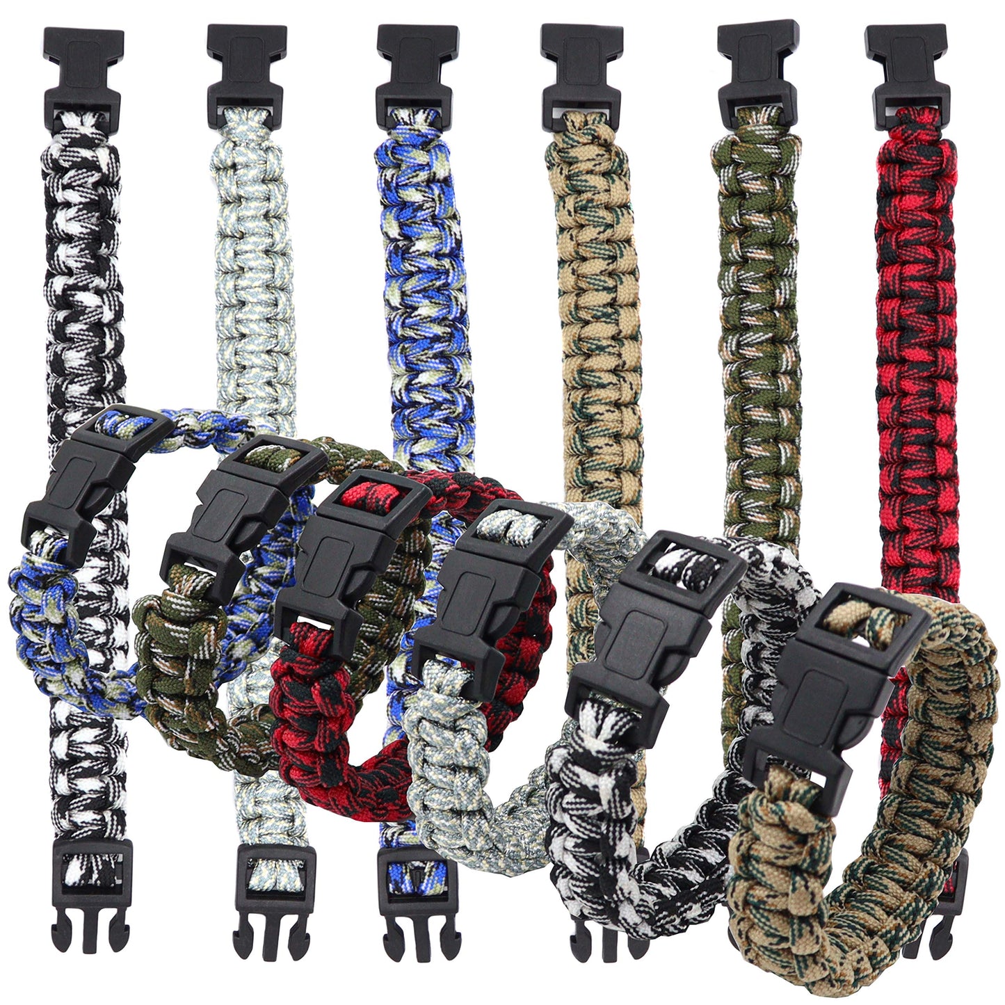 FROG SAC 12 Paracord Bracelets for Boys, Camo Survival Tactical Bracelet Braided with 550 LB Parachute Cord, Teen Camping Gifts Accessories, Military Gear Army Nerf Party Favors