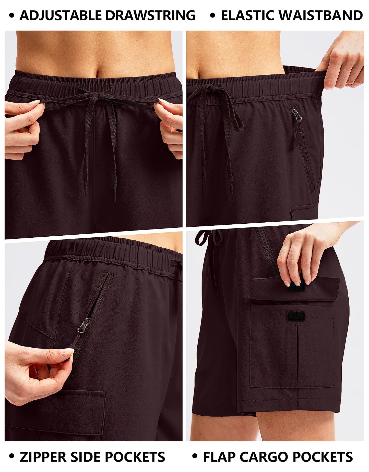 SANTINY Women's 5''/ 7''/9'' Hiking Cargo Shorts Quick Dry Lightweight Summer Shorts for Women Athletic Golf Zipper Pockets(Wine_XL)