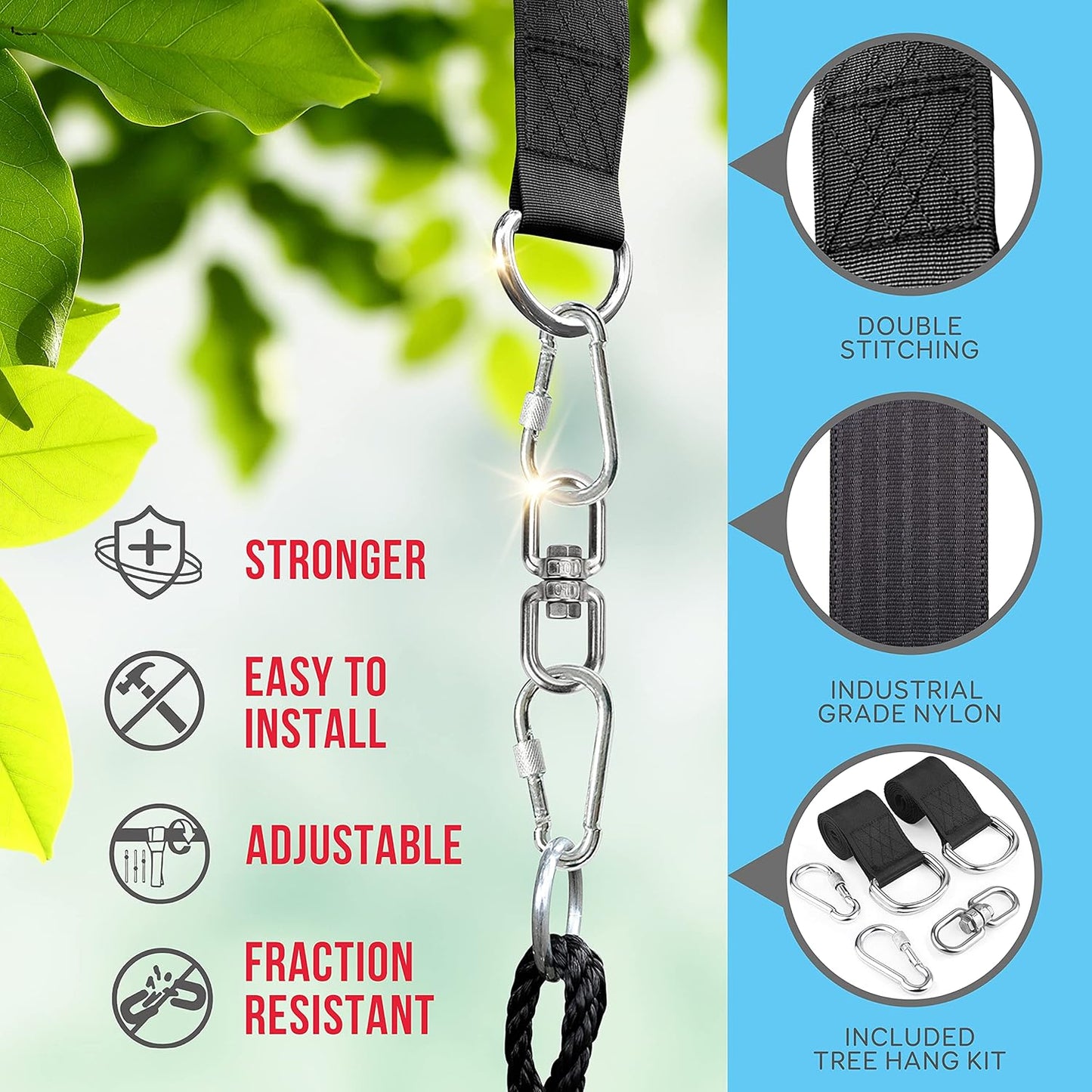 SereneLife Outdoor Tree Swing - 40” Saucer Swing with Adjustable Ropes & Center Swivel Spinner for Kids | Blue