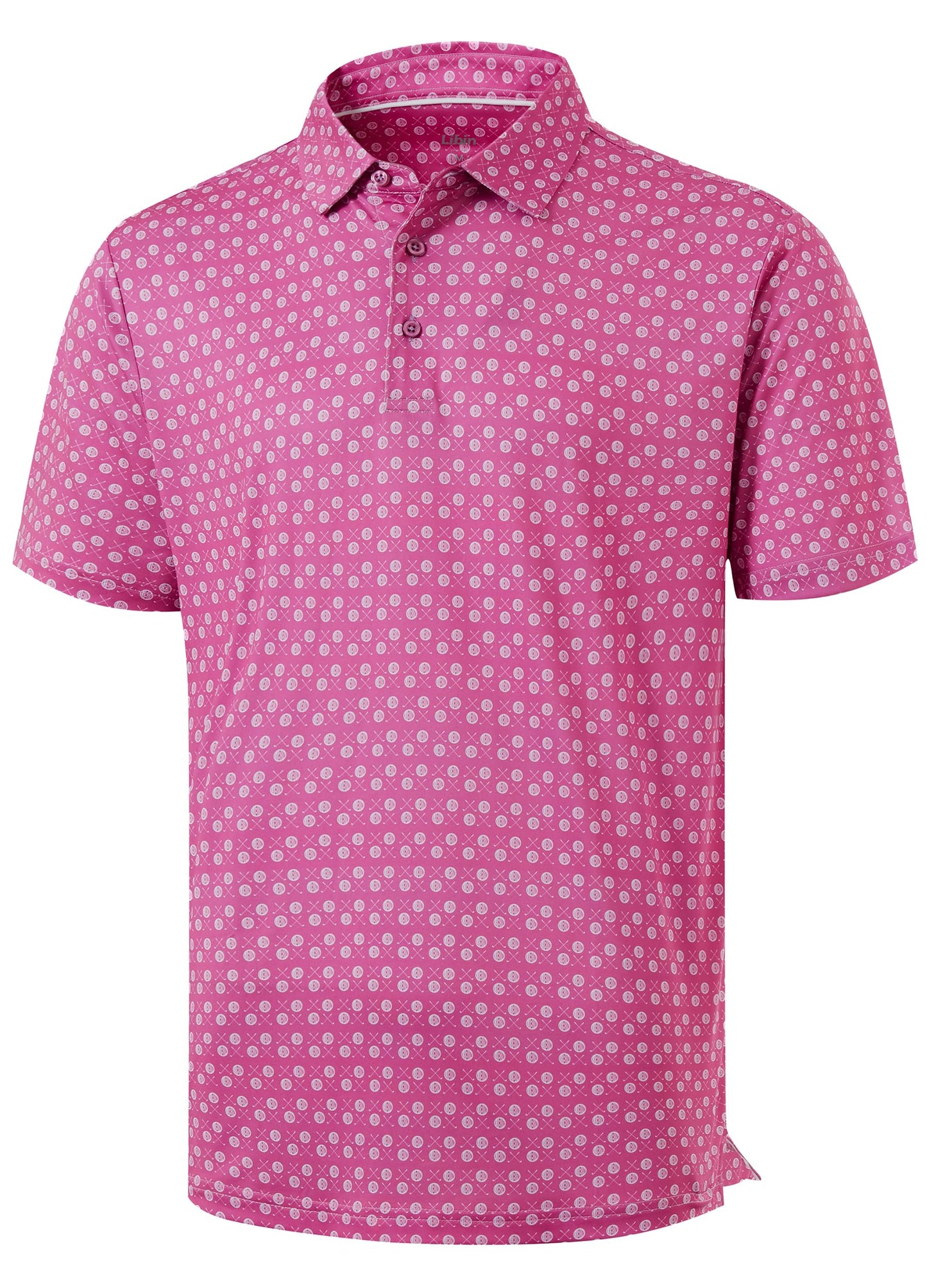 Libin Golf Shirts for Men Short Sleeve Quick Dry Performance Moisture Wicking Print Collared Polo Shirts Casual Business, Rosy Golf Ball, Large