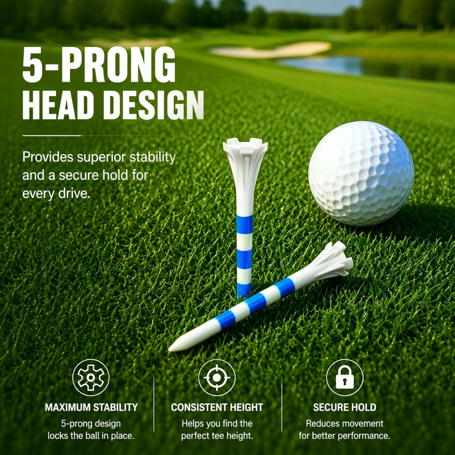 CHAMPKEY Advanced 5-Prong Plastic Golf Tees 120 or 100 Pack - 50% Ball Contact Surface Optimization with Longer Distance Performance Golf Tees Plastic(White-Assorted Pack,3-1/4"(120 Assorted Pack))