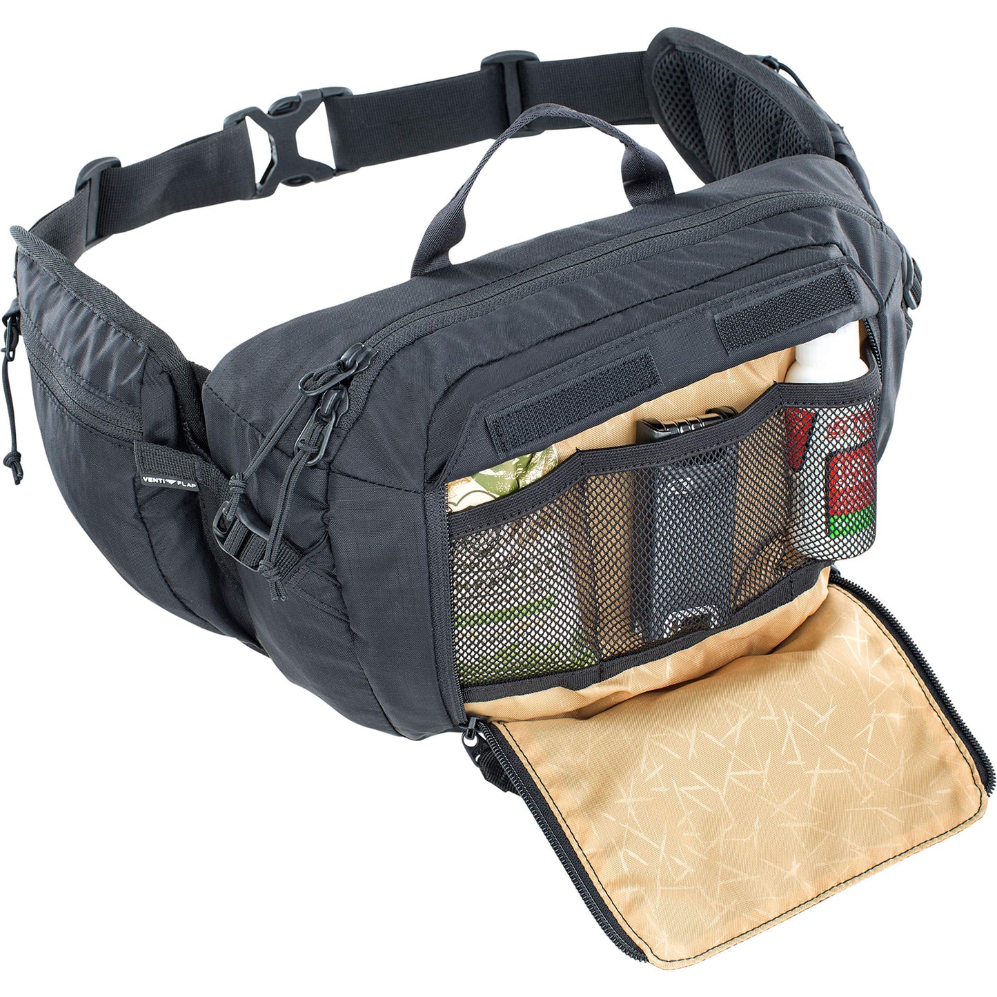 EVOC HIP PACK 3l hip bag (3l capacity, AIRFLOW CONTACT SYSTEM, adjustable hip belt, VENTI FLAP system, incl. 1.5l hydration bladder), black
