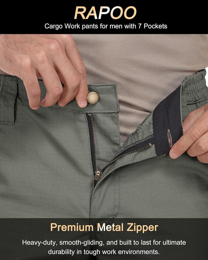 Men's Cargo Pants - Ripstop Water Resistant Tactical Hiking Pants | 7 Pockets, Breathable Design