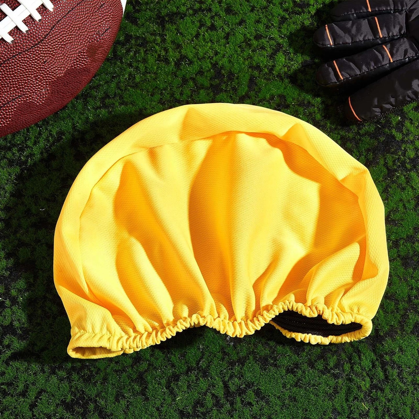 Ramede 12 Pieces Football Helmet Covers for Practice Scrimmage Cap Helmet Cover Scrimmage Cap for Youth Adult Football Hockey Training Accessories 10.4 Inch in Diameter (Regular Style,Yellow)