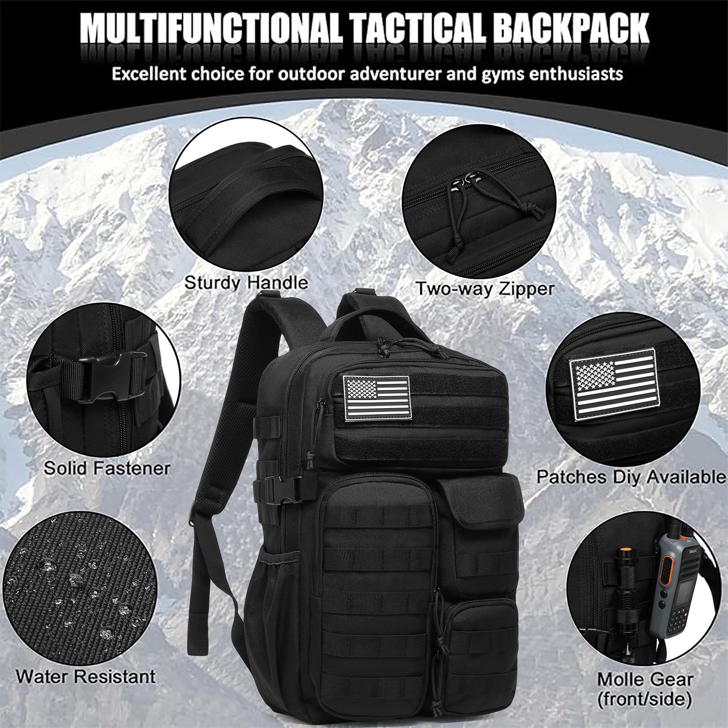 Wotony Tactical Backpack - Military waterproof backpack with multiple pockets and tactical gear for the outdoors (army green, 30L)