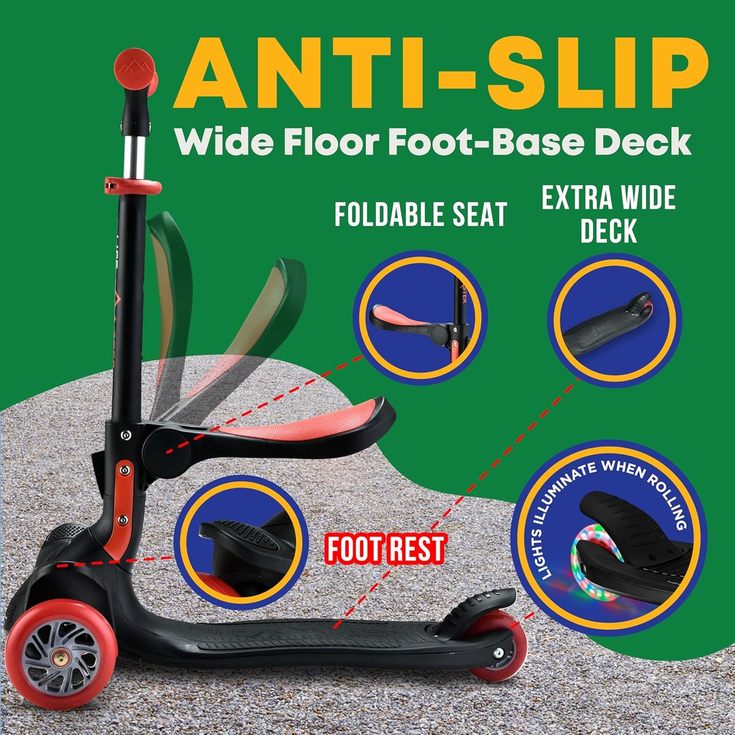 3 Wheel Scooter for Kids - Foldable Seat, Adjustable Handlebar, LED Wheels | Indoor & Outdoor Use, Ages 2+