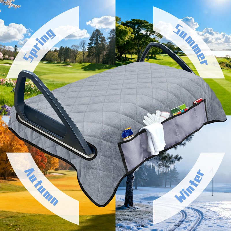 YOKYHOM Golf Cart Seat Covers with 4 Front Pockets, Thick Seat Towel Blanket with Non-Slip Backing, Fits EZGO, Club Car, Yamaha and More 2 & 4 Passenger Golf Carts, Gray