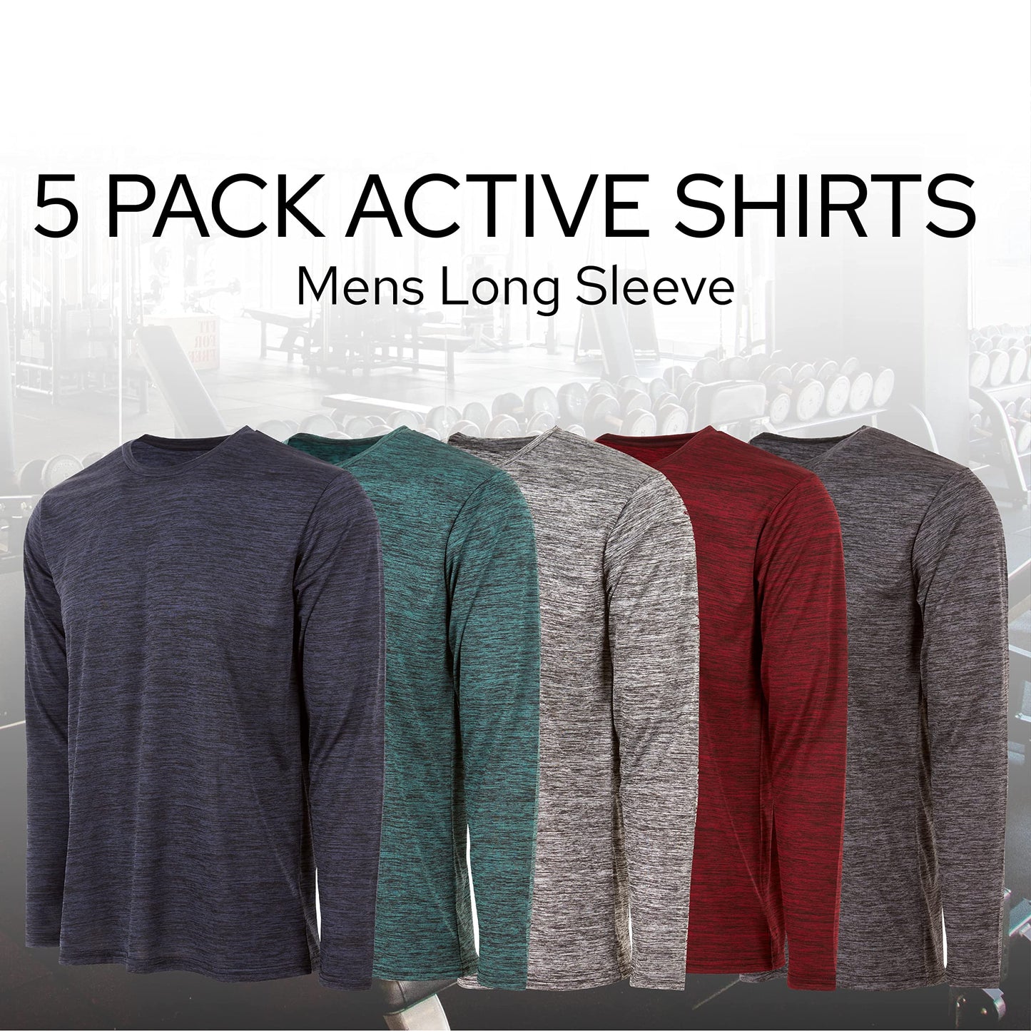 Essential Elements Mens Active T-Shirt - Quick-Dry Athletic Workout Training Crew Neck Long Sleeve Top 5 Pack