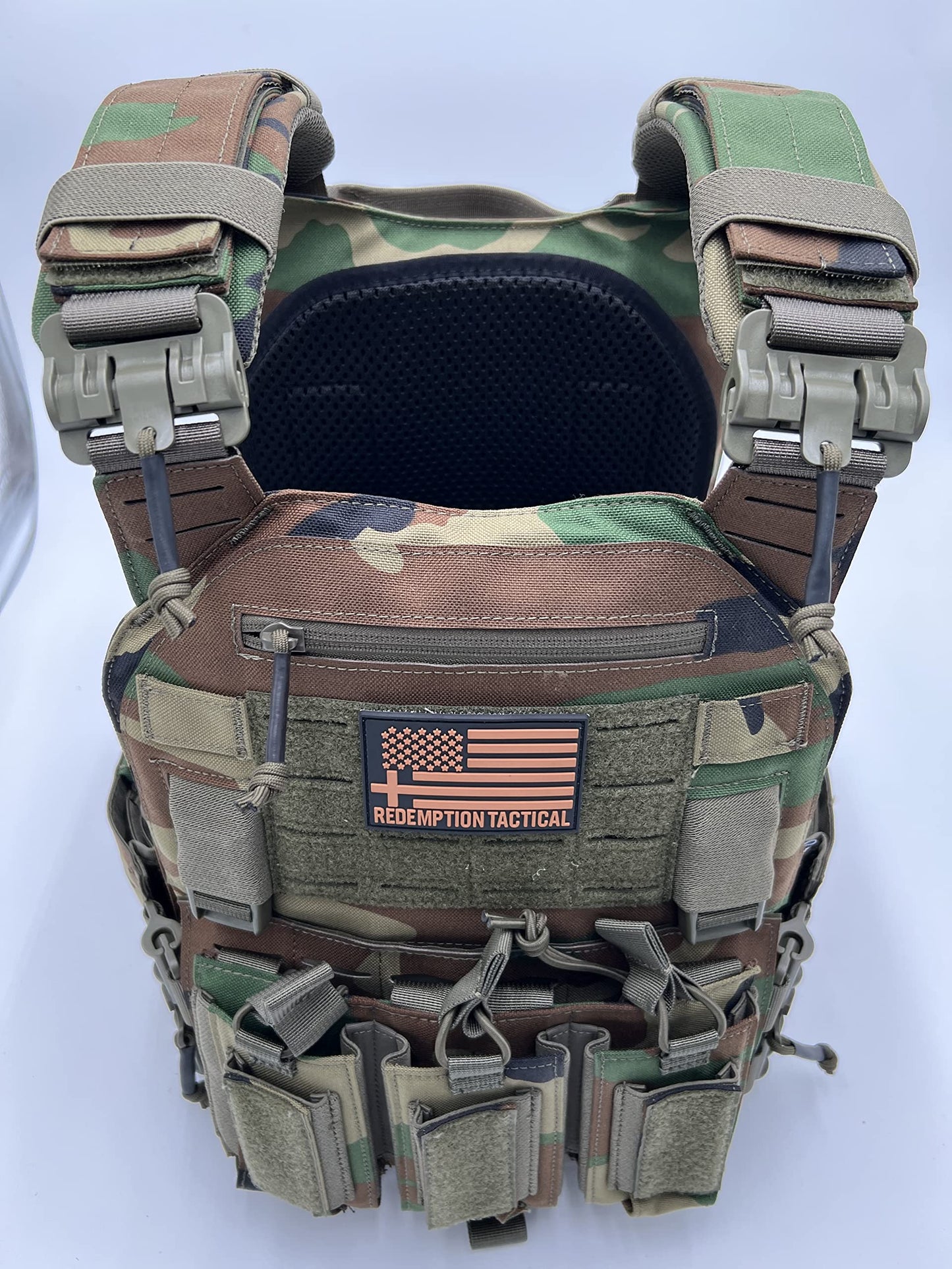 Redemption Tactical Crusader 2.0 Molle Quick Release Buckles Vest with Side Cummerbund Pouches and Triple mag Pouch (M81 Woodland Camo)