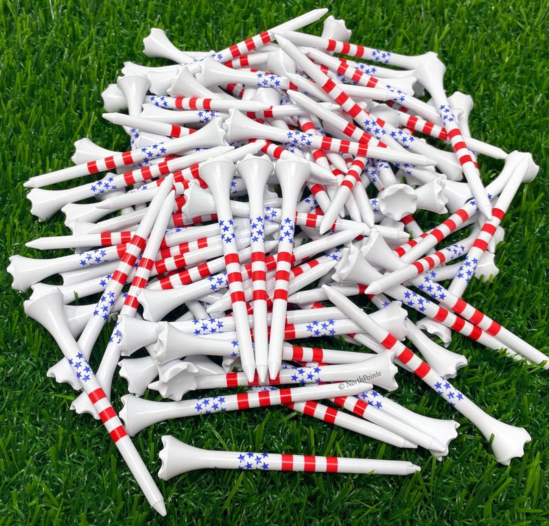 NorthPointe 3 ¼” USA Stars and Stripes American Flag Golf Tees Plastic - 100 Tees in Bulk – Patriotic