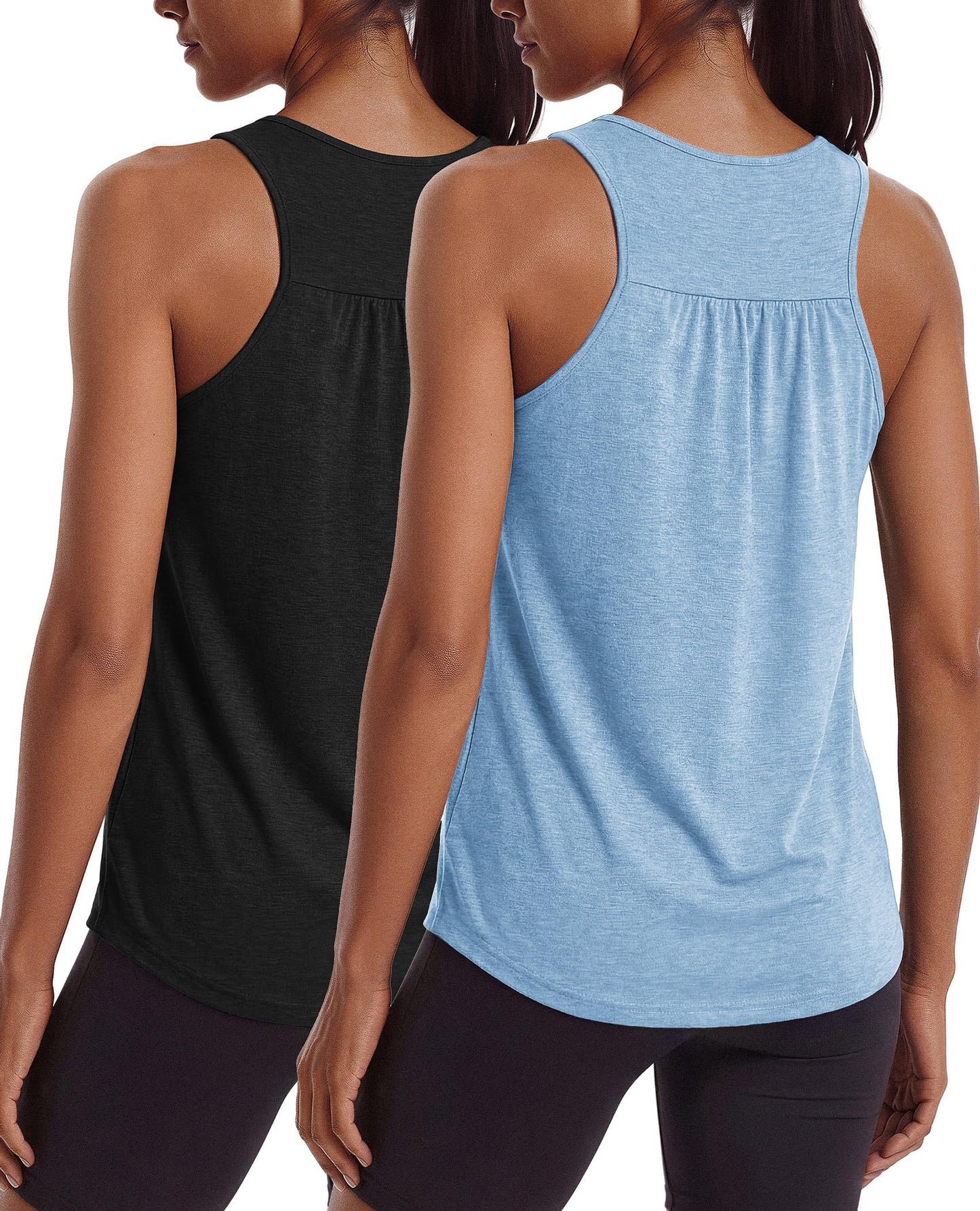 PINSPARK Workout Tank Tops for Women Racerback Yoga Top 2 Pack Loose Fit Gym Pilates Outfits Sleeveless Running Athletic Tanks,Black/Light Blue M