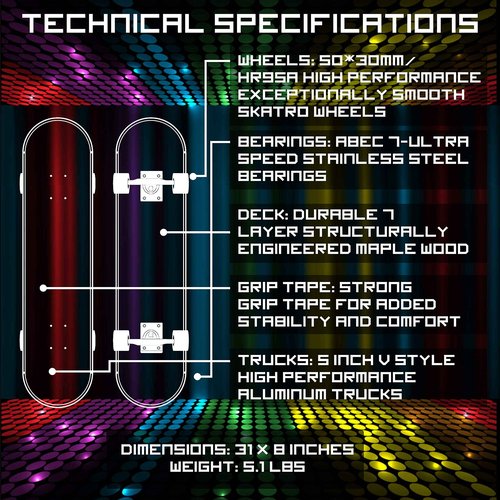 Skatro - Pro Skateboard 31" Complete Skateboard. Skate Board Ages: Adults, Boys, Girls, Beginners, and Kids