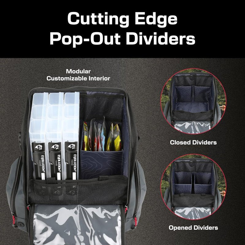 Largemouth Fishing Tackle Backpack - Modular Dividers & Rod Holders | Heavy Duty Design with Quiklatch Tackle Trays