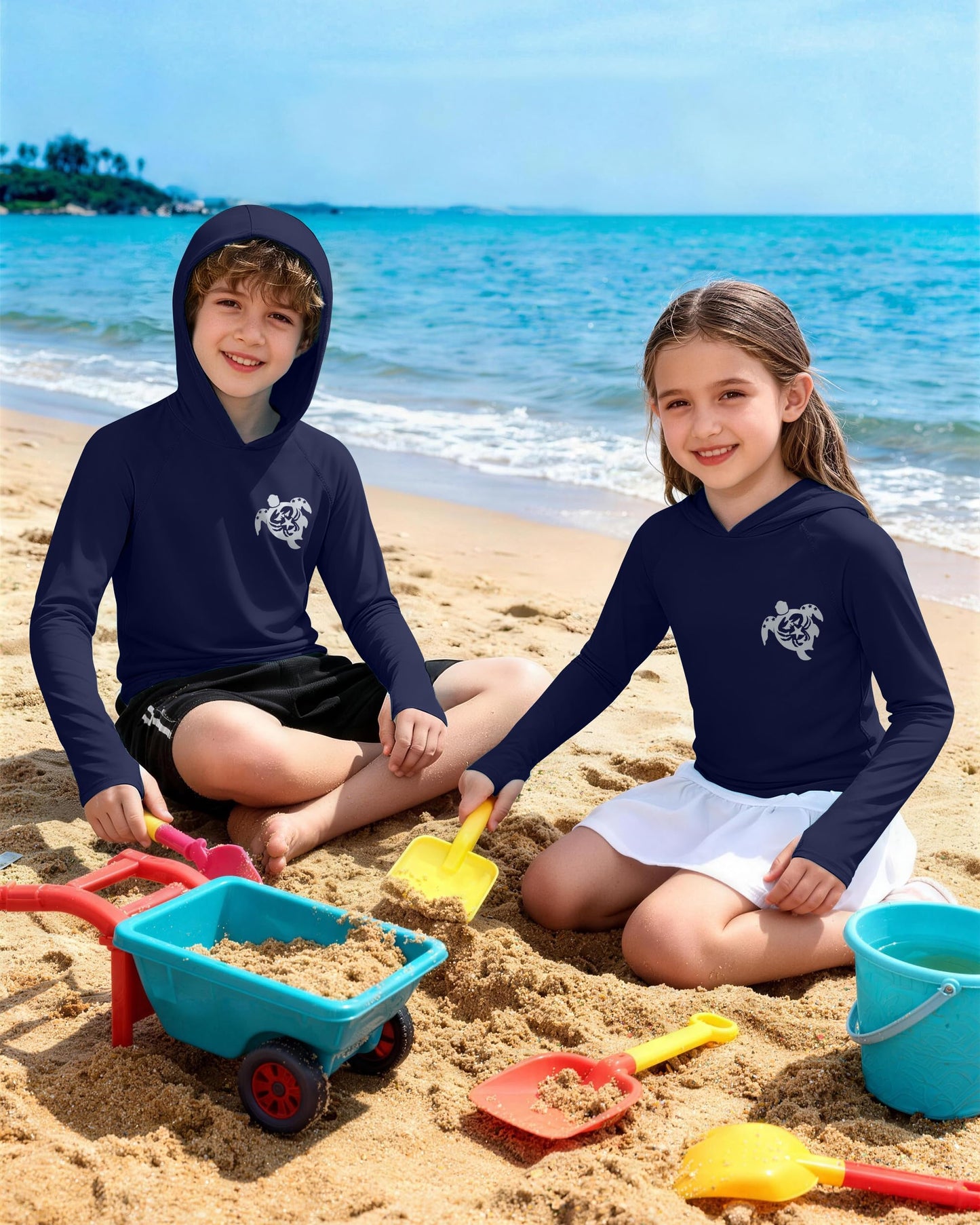 DRONIRING Boys Rash Guard Swim Hoodie, UPF 50+ UV Sun Protection Long Sleeve Fishing Shirt, Kids Youth SPF Water Shirts