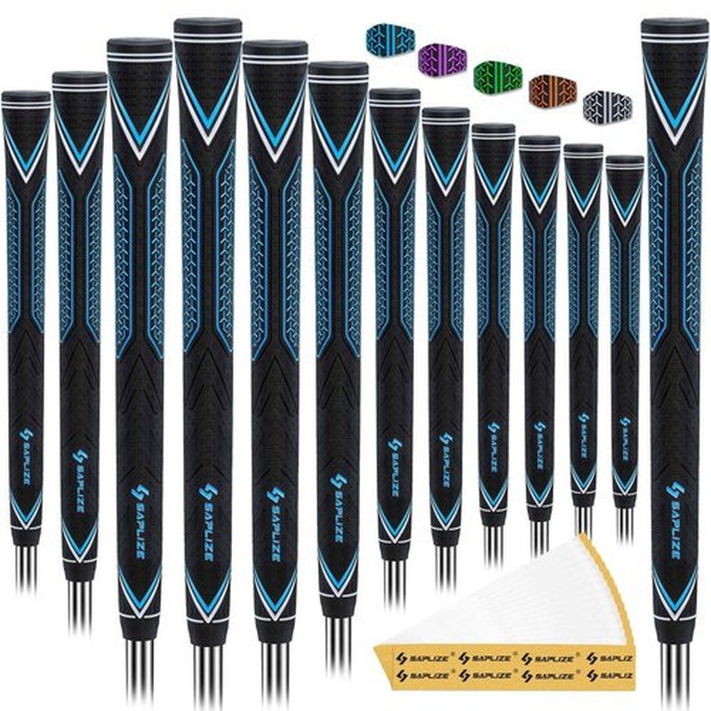 SAPLIZE High-performance Rubber Golf Grips 13 Pack, High Shock Absorption, Non-slip, Choose from 13 Grips with 15 Tapes or Full Regripping Kit, Std/Mid/Jumbo, CC10 Series, Oversize, Blue