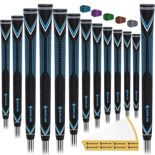 SAPLIZE High-performance Rubber Golf Grips 13 Pack, High Shock Absorption, Non-slip, Choose from 13 Grips with 15 Tapes or Full Regripping Kit, Std/Mid/Jumbo, CC10 Series, Oversize, Blue