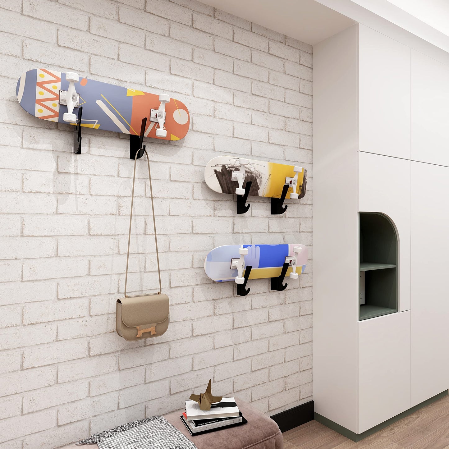 Skateboard Wall Mount Display Rack, Skateboard Wall Rack with Storage Hook