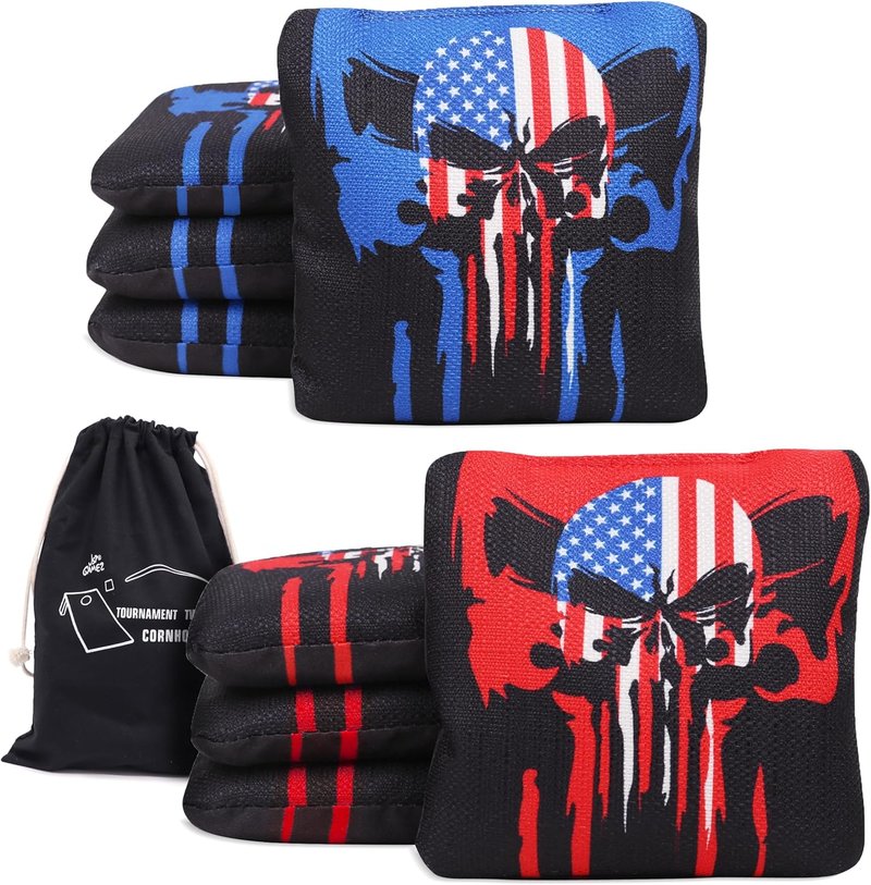 Professional Cornhole Bags Set of 8 - Regulation 6”x6”, Dual-Sided Slick & Stick | Quad-Stitched Durability