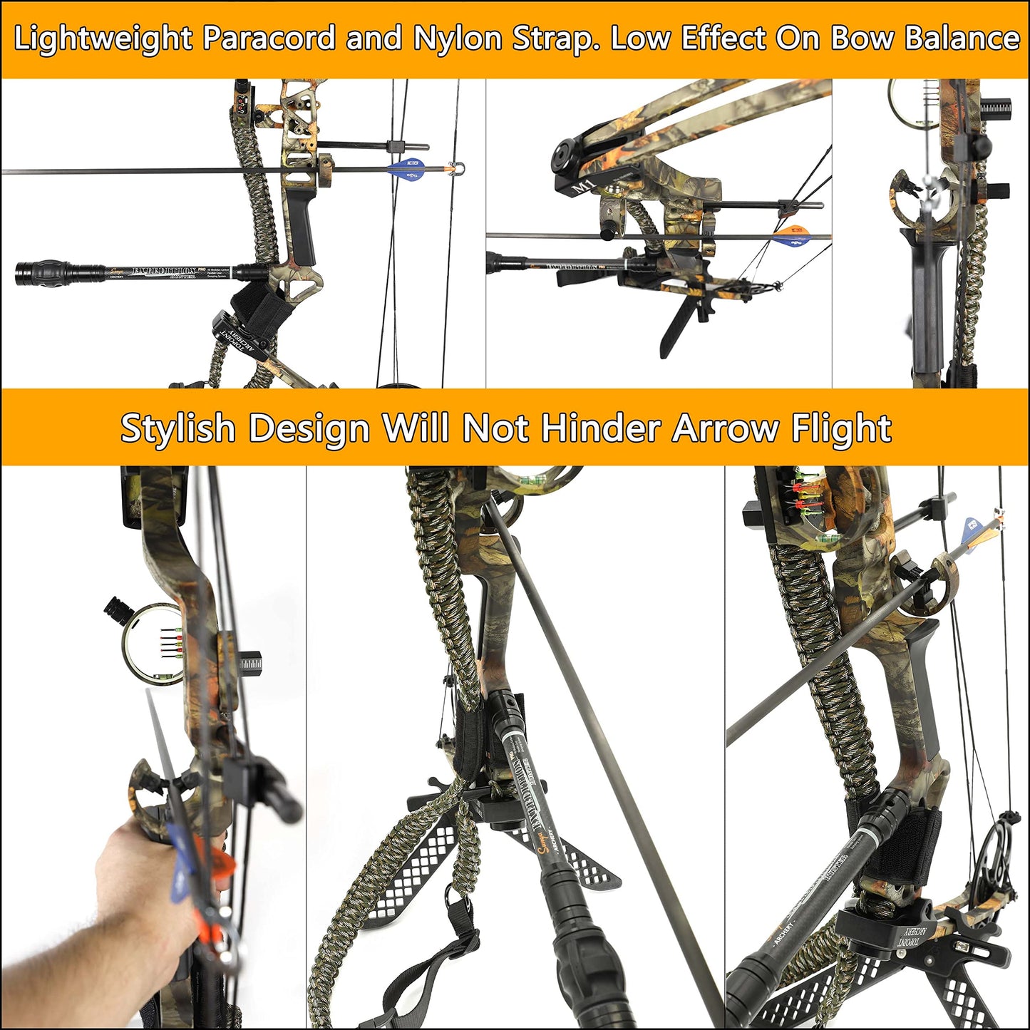 Sunya Paracord Compound Bow Sling with V2 Upgraded Magnetic Connection System. Lightweight Hands Free Shoulder Carrying Sling for Bow Hunting, Field Archery and 3D (Winterfell Camo)