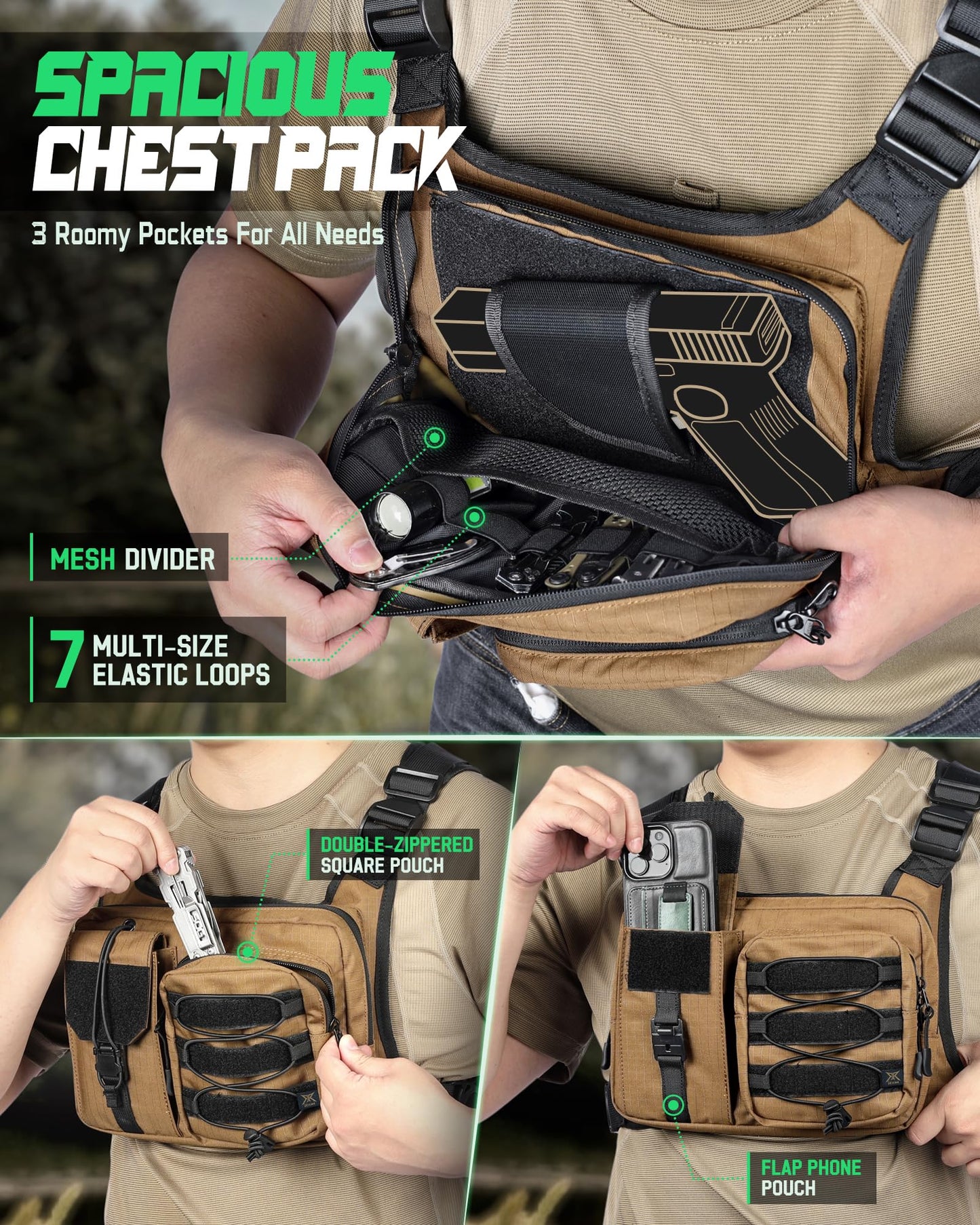 RXW Chest Bag for Men Women, Tactical Chest Pack, EDC Chest Rig