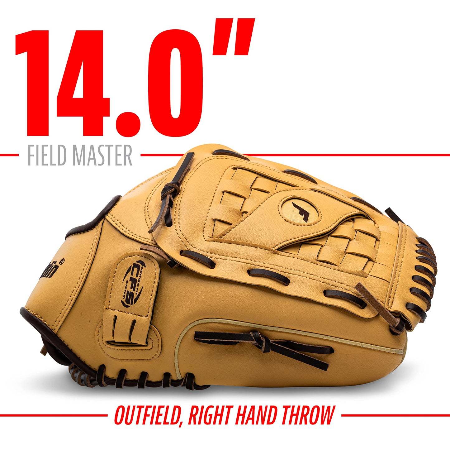 Franklin Sports Field Master Baseball and Softball Gloves for Adults, Youth, and Kids - Durable and Soft Synthetic Leather - Adjustable Fit - Right Hand Throw - 14" in. Outfield - Camel Brown