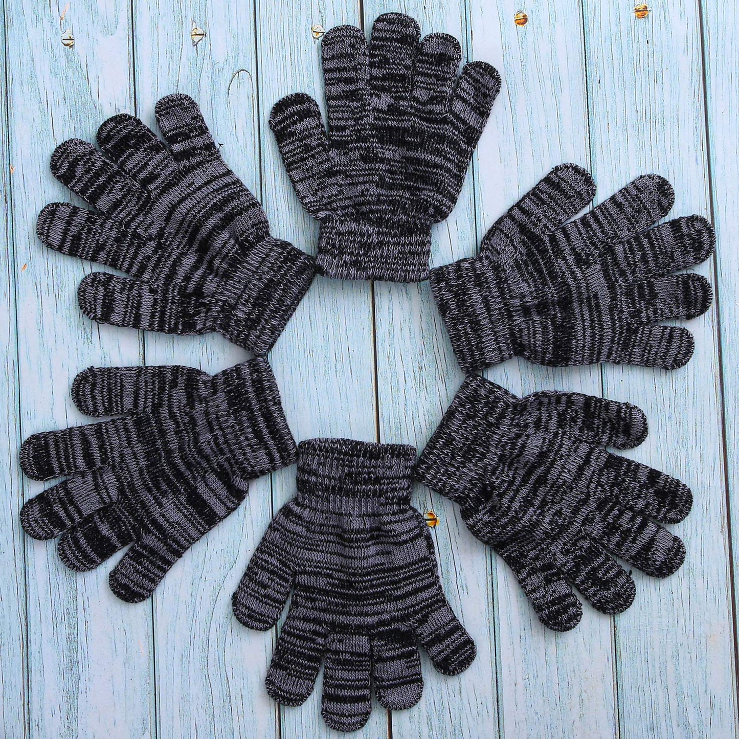 Cooraby 24 Pairs Kids Gloves Winter Magic Gloves Warm Knitted Stretchy Full Fingers Gloves (Black and gray, 6-11 Years)