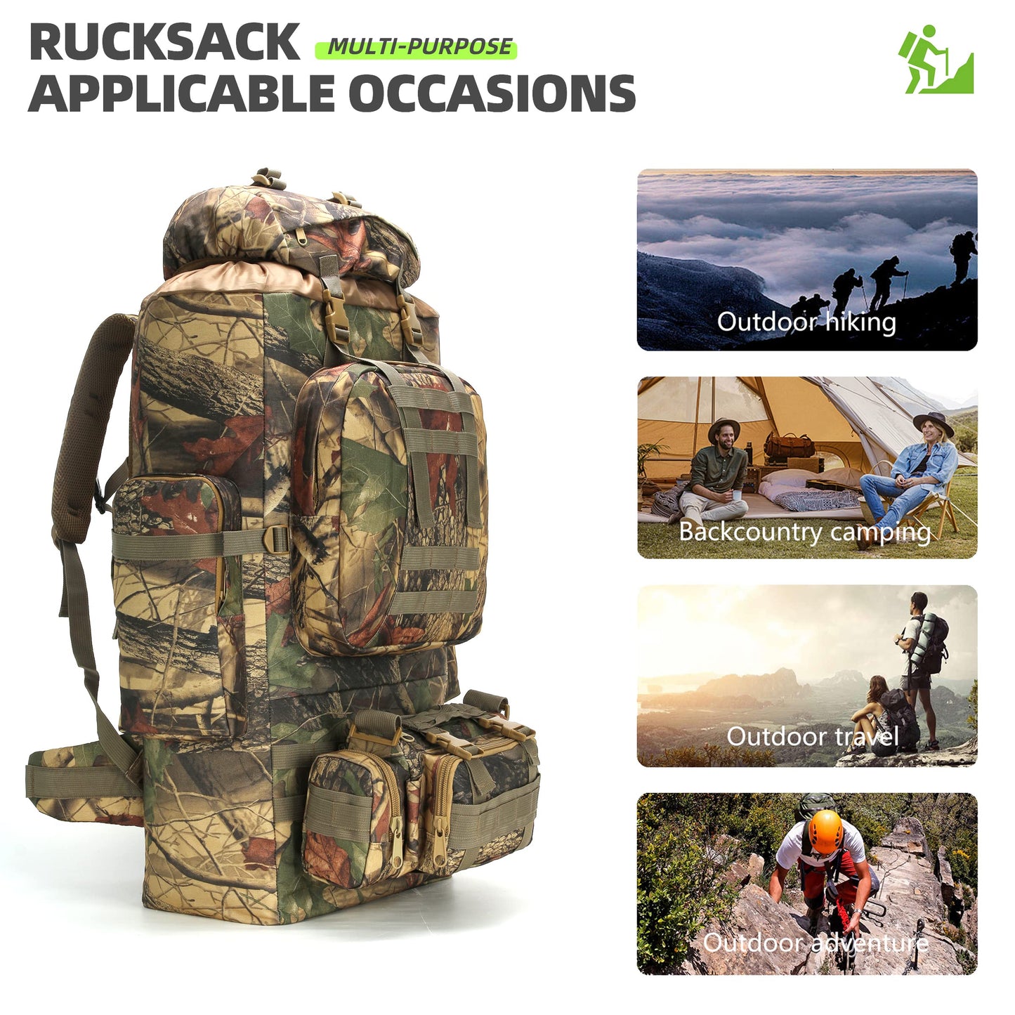 King'sGuard 100L Camping Hiking Backpack Molle Rucksack Military Camping Backpacking Daypack