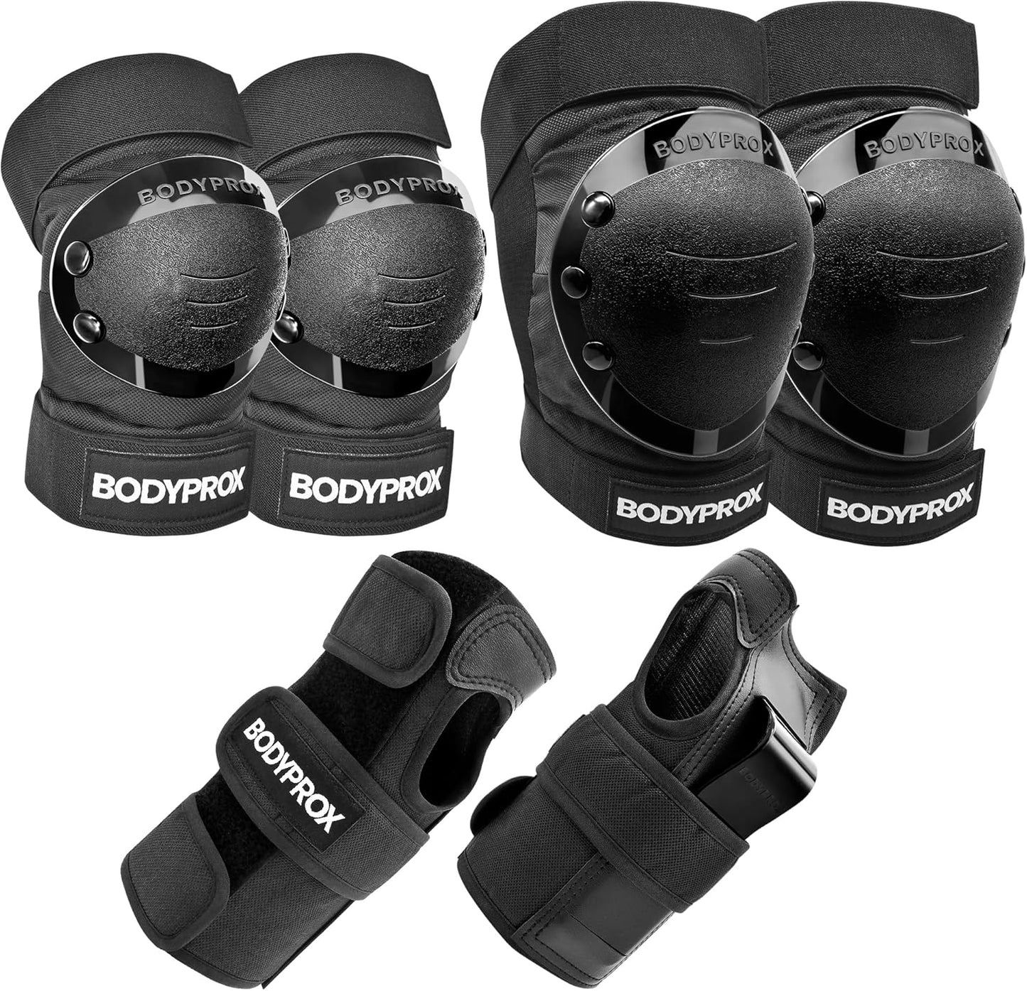 BODYPROX Knee Pads, Elbow Pads & Wrist Guards Set - Protective Gear for Inline Skating, Skateboarding & BMX