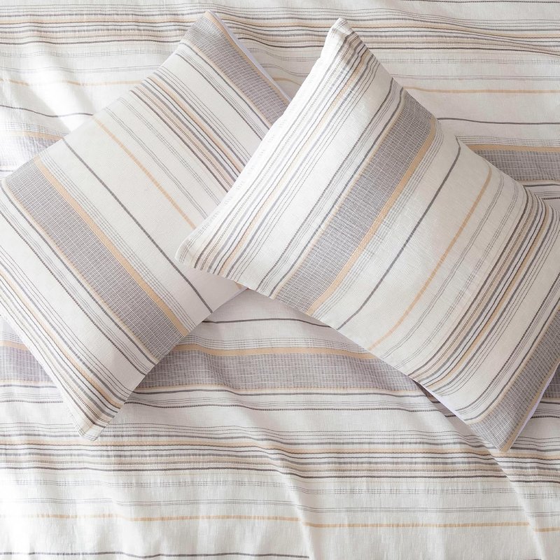 Comforter Set - 3-Piece Jacquard Bedding with 2 Pillow Shams | Queen Size, Beige Striped